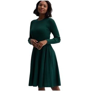 Draper James Green Ribbed Knit Midi Dress Pleated Skirt L Stretchy